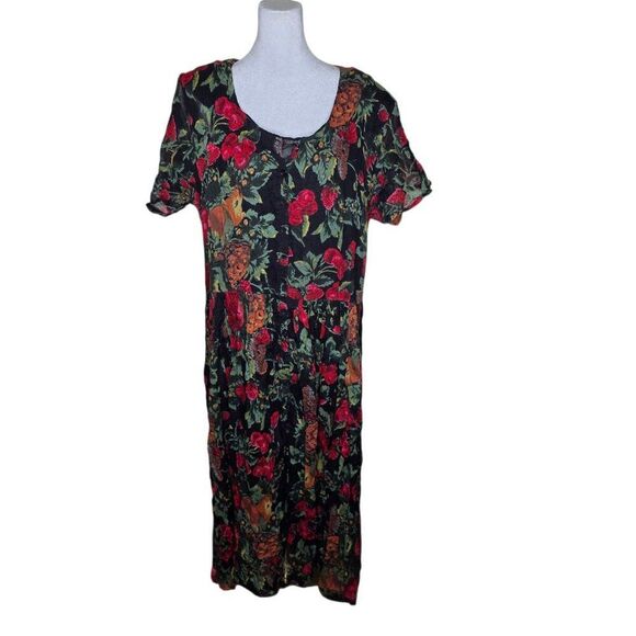 Vintage 90s Cotton Lined Gauzy Boho Grunge Dress Womens Size L Black - Picture 1 of 8